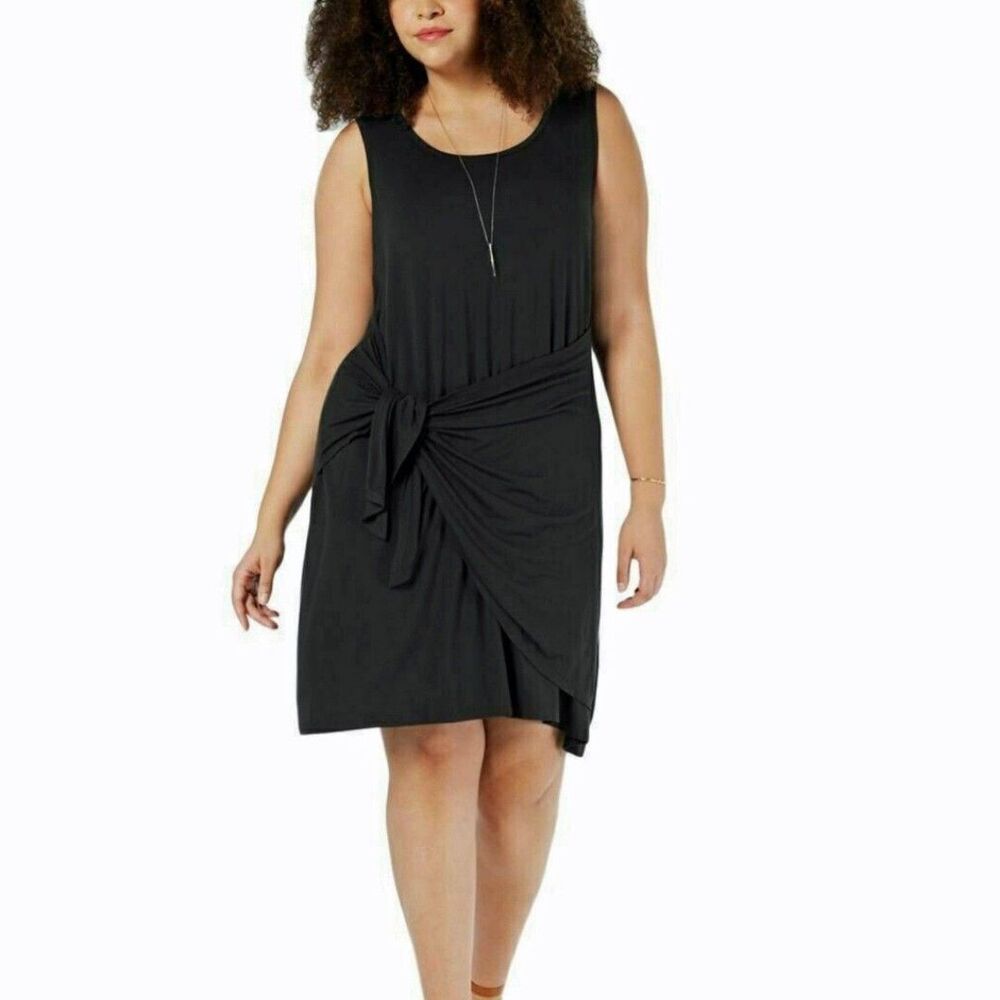 Style & Co Black Sleeveless Tie Front Faux Wrap Dress Plus Size 0X / 14 NWT